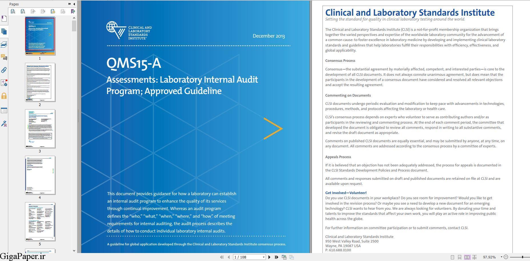 دانلود استاندارد CLSI QMS15 خرید استاندارد QMS15 | Assessments: Laboratory Internal Audit Program خرید استاندارد آزمایشگاهی و بالینی CLSI QMS15AE گیگاپیپر